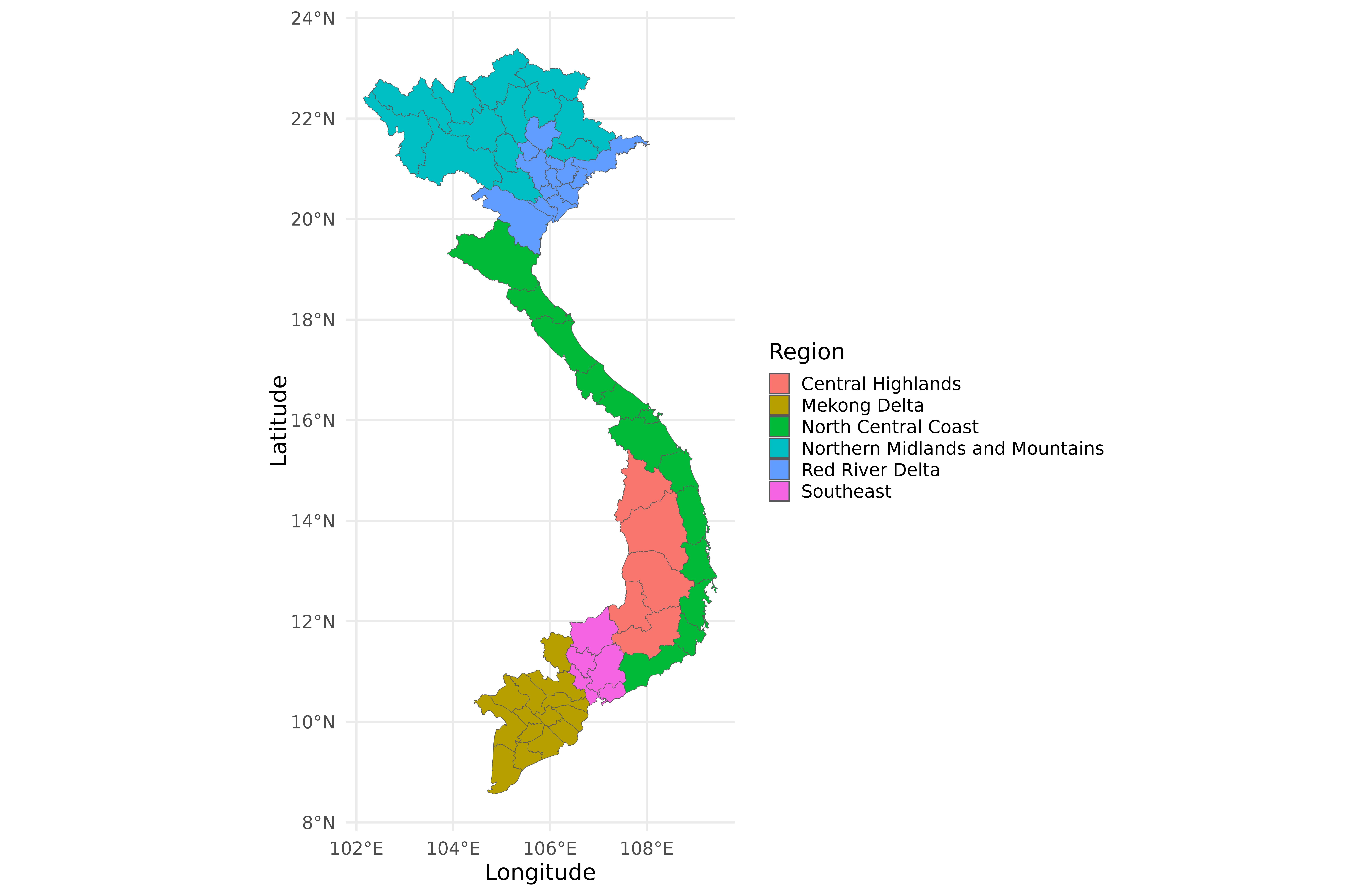 Map of Vietnam by region.
